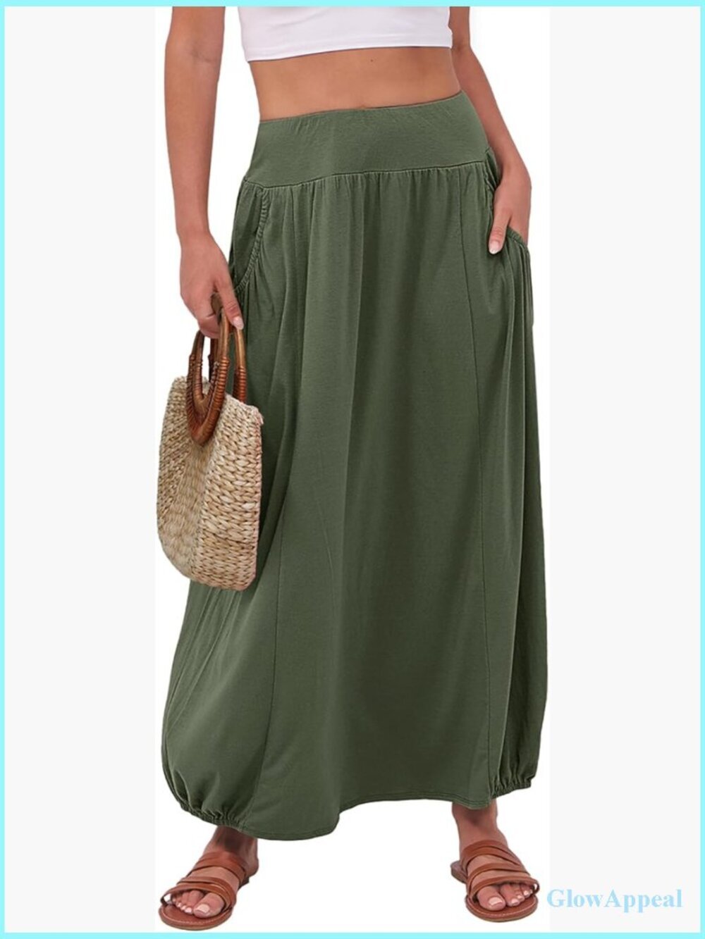 Women's High Waisted Boho Maxi Skirt Flowy Long with Pockets